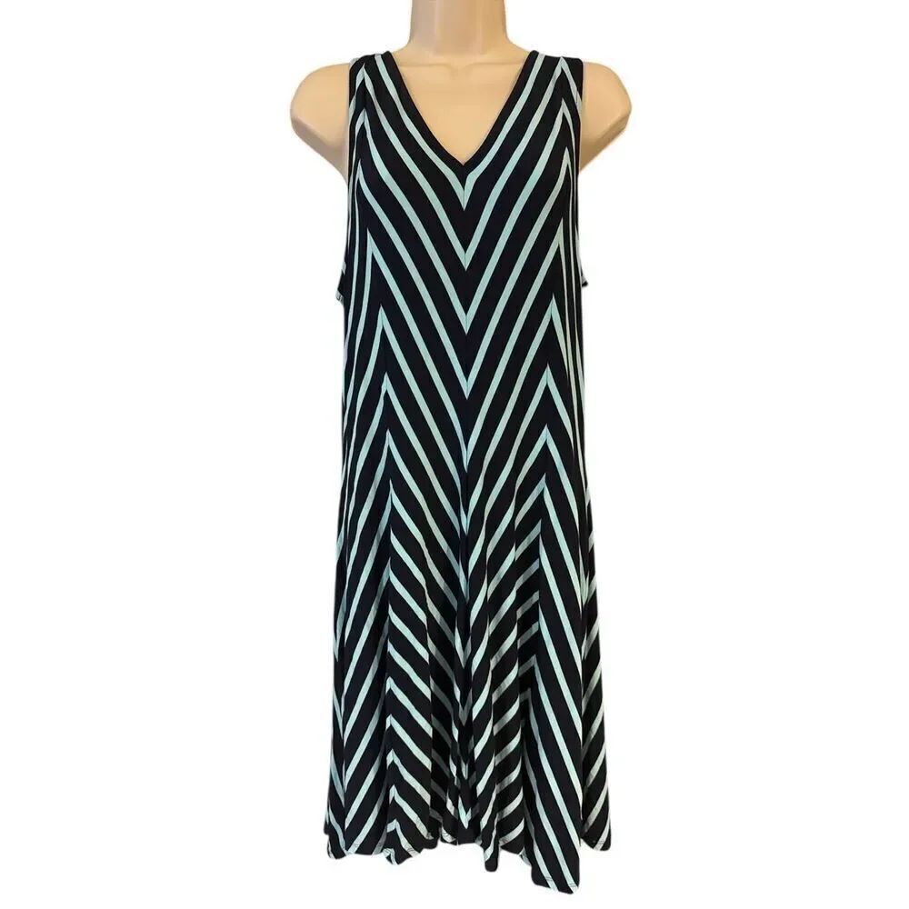 Chelsea & Theodore Sublime Blue Stripe Swing Dress Womens Large Jersey Stretch
